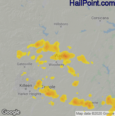 Hail Map for Waco, TX Region on April 24, 2025 