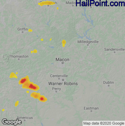 Hail Map for Macon, GA Region on April 24, 2025