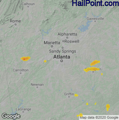 Hail Map for Atlanta, GA Region on April 24, 2025