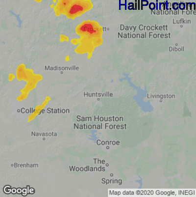 Hail Map for Huntsville, TX Region on April 24, 2025