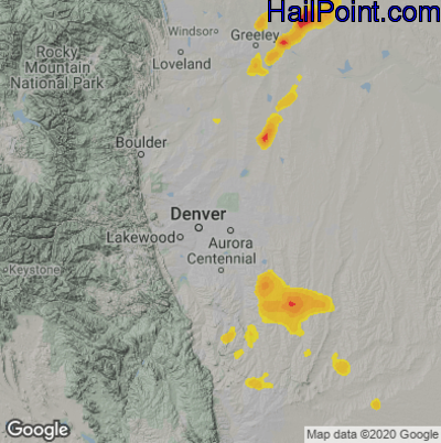 Hail Map for Denver, CO Region on April 24, 2025