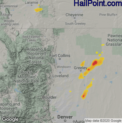 Hail Map for Fort Collins, CO Region on April 24, 2025 