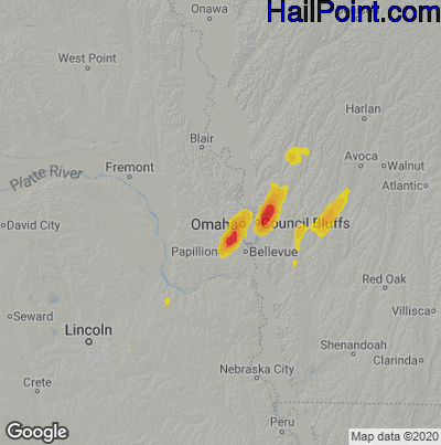 Hail Map for Omaha, NE Region on April 24, 2025