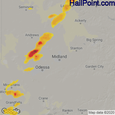 Hail Map for Midland, TX Region on April 24, 2025