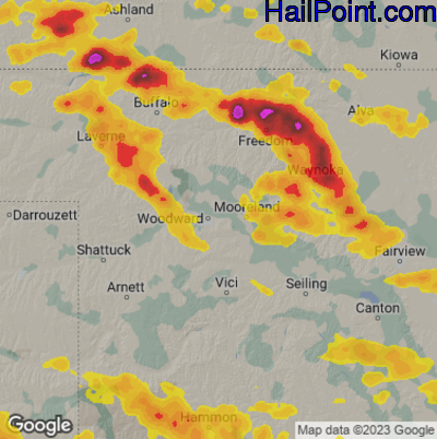 Hail Map for Woodward, OK Region on April 24, 2025