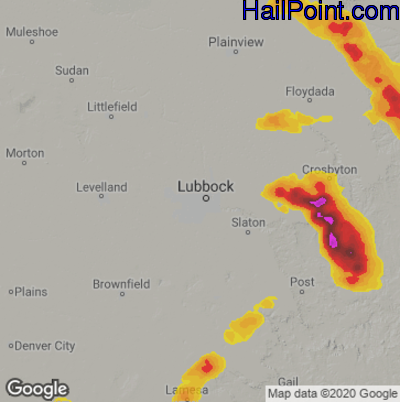 Hail Map for Lubbock, TX Region on April 24, 2025