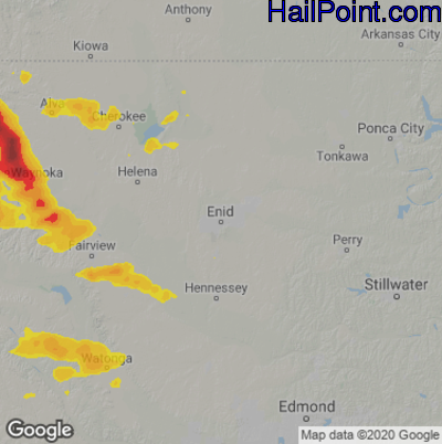 Hail Map for Enid, OK Region on April 25, 2025
