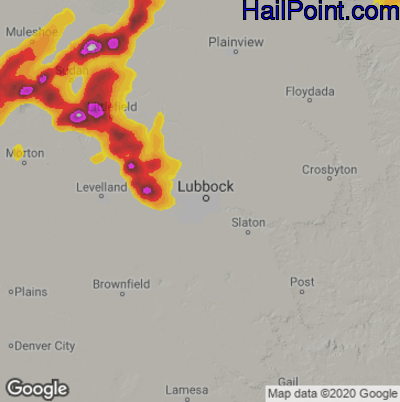 Hail Map for Lubbock, TX Region on April 25, 2025