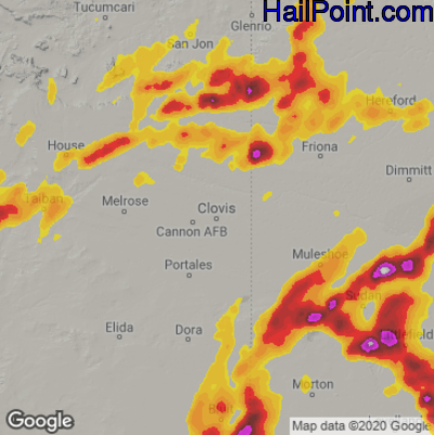 Hail Map for Clovis, NM Region on April 25, 2025