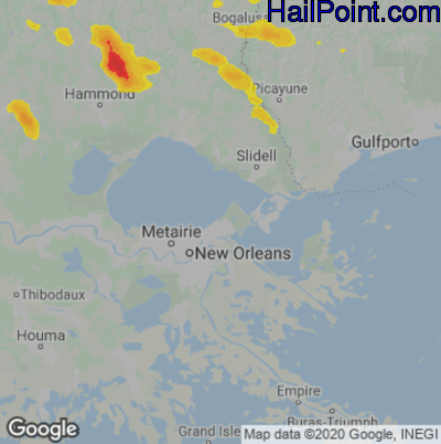 Hail Map for New Orleans, LA Region on April 25, 2025