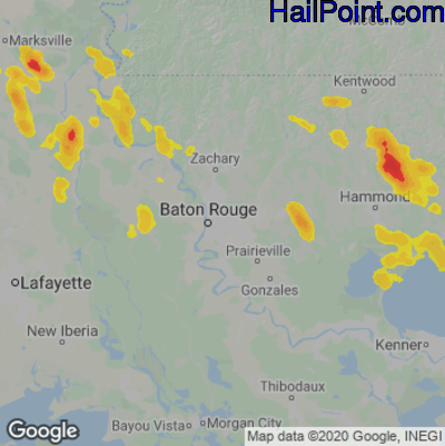 Hail Map for Baton Rouge, LA Region on April 25, 2025 