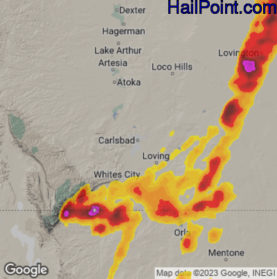 Hail Map for Carlsbad, NM Region on April 25, 2025