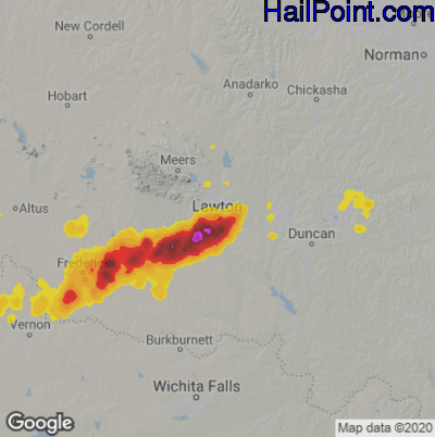 Hail Map for Lawton, OK Region on April 26, 2025