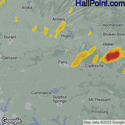 Hail Map for Paris, TX Region on April 26, 2025