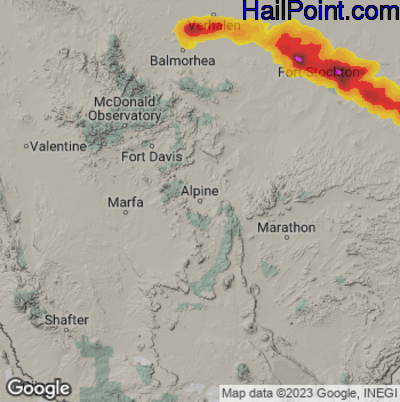 Hail Map for Alpine, TX Region on April 26, 2025 