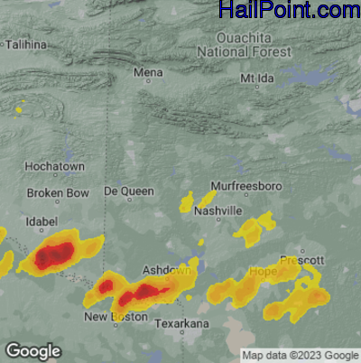 Hail Map for Arkadelphia, AR Region on April 26, 2025