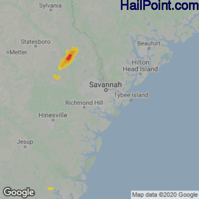 Hail Map for Savannah, GA Region on April 27, 2025