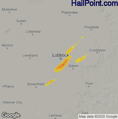 Hail Map for Lubbock, TX Region on April 27, 2025 