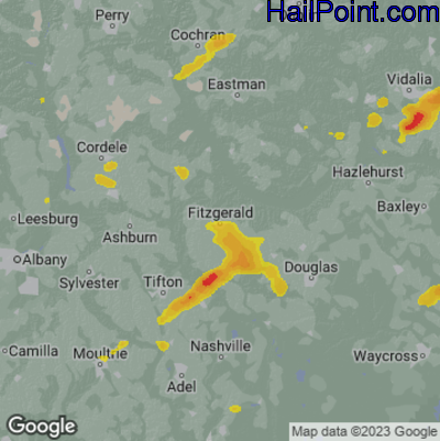 Hail Map for Fitzgerald, GA Region on April 27, 2025 