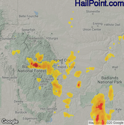 Hail Map for Rapid City, SD Region on April 28, 2025