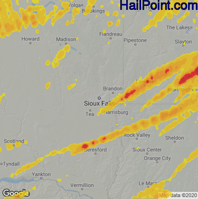 Hail Map for Sioux Falls, SD Region on April 28, 2025 