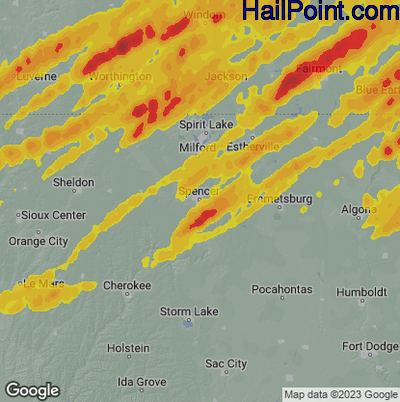 Hail Map for Spencer, IA Region on April 28, 2025 