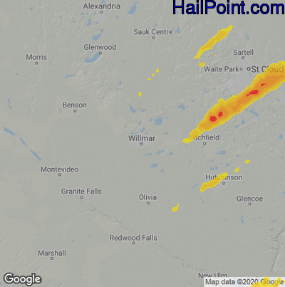 Hail Map for Willmar, MN Region on April 28, 2025