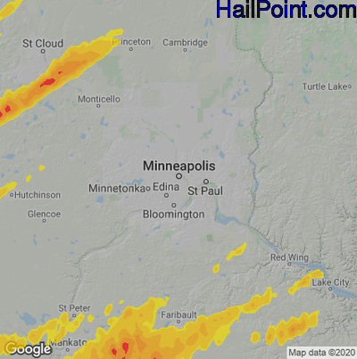 Hail Map for Minneapolis, MN Region on April 28, 2025