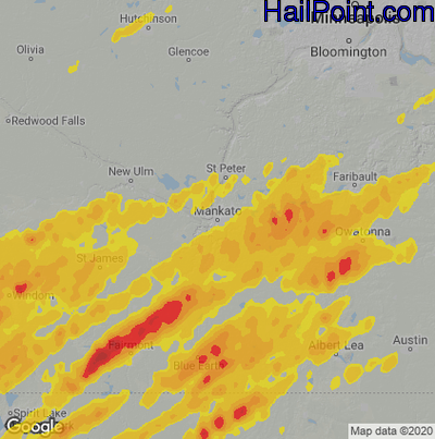 Hail Map for Mankato, MN Region on April 28, 2025