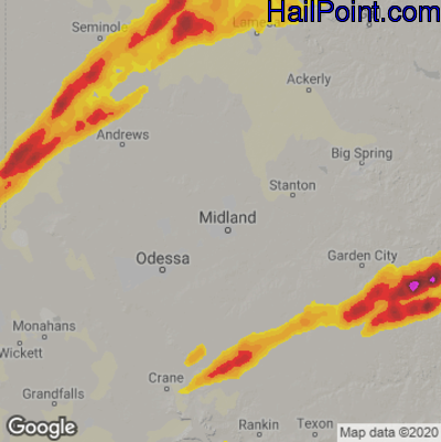 Hail Map for Midland, TX Region on April 28, 2025