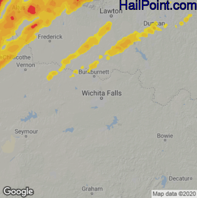 Hail Map for Wichita Falls, TX Region on April 28, 2025