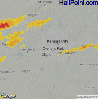 Hail Map for Shawnee, KS Region on April 29, 2025