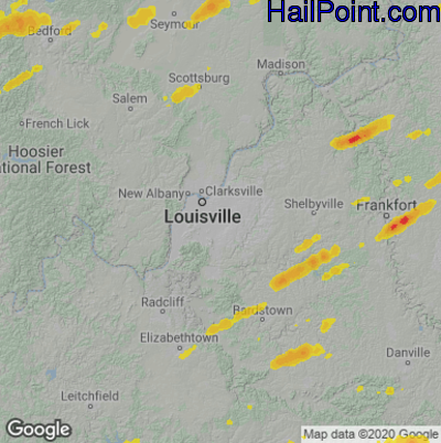 Hail Map for Louisville, KY Region on April 29, 2025