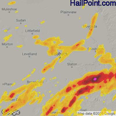 Hail Map for Lubbock, TX Region on April 29, 2025