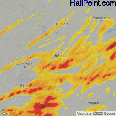 Hail Map for Waco, TX Region on April 30, 2025