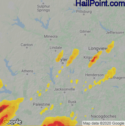 Hail Map for Tyler, TX Region on April 30, 2025