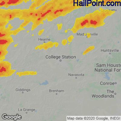Hail Map for College Station, TX Region on April 30, 2025