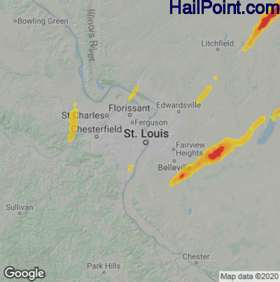 Hail Map for St. Louis, MO Region on April 30, 2025