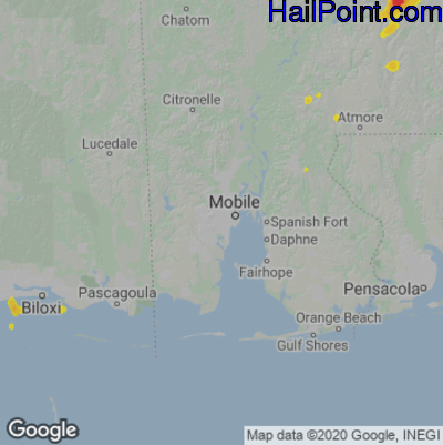 Hail Map for Mobile, AL Region on May 1, 2025