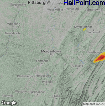 Hail Map for Morgantown, WV Region on May 1, 2025