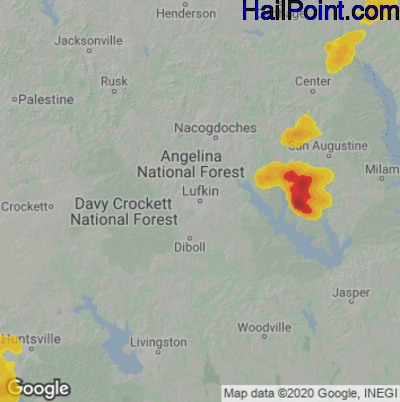 Hail Map for Lufkin, TX Region on May 1, 2025