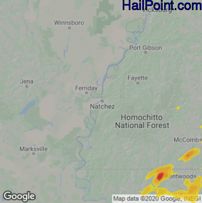 Hail Map Natchez, MS May 01, 2025 