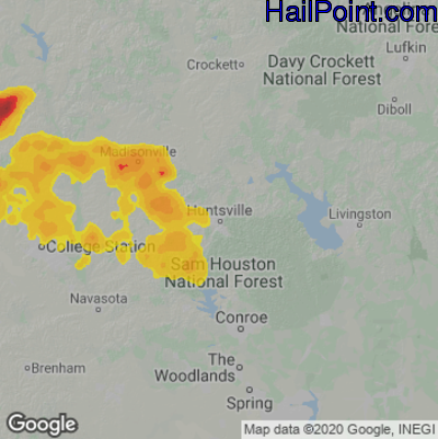 Hail Map for Huntsville, TX Region on May 1, 2025 