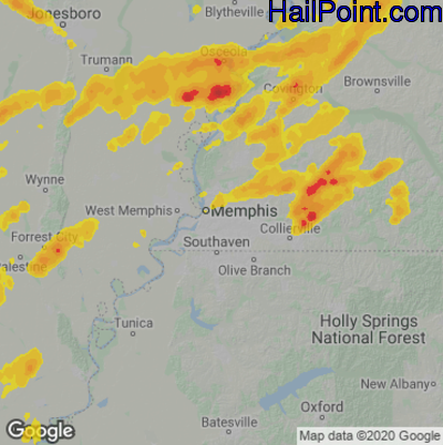 Hail Map Memphis, TN May 02, 2025 