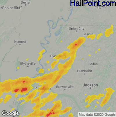 Hail Map Dyersburg, TN May 02, 2025 