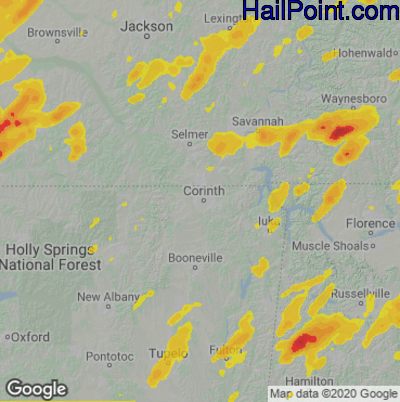 Hail Map for Corinth, MS Region on May 2, 2025