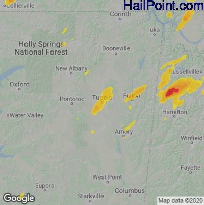 Hail Map Tupelo, MS May 02, 2025 
