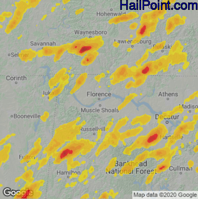 Hail Map for Florence, AL Region on May 2, 2025