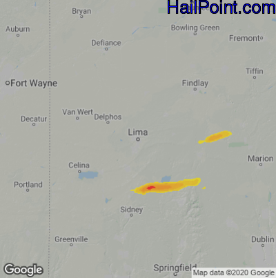 Hail Map Lima, OH May 02, 2025 