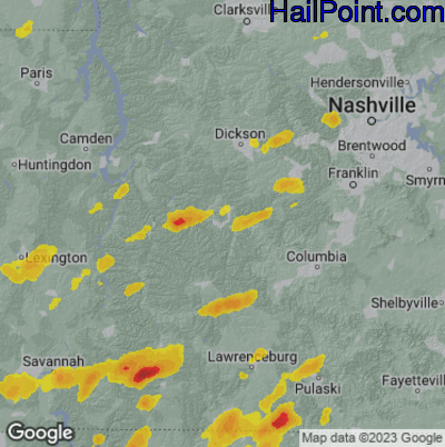 Hail Map Centerville, TN May 02, 2025 